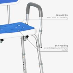 EONLION Padded Shower Stool with Arms & Back in Blue - thumbnail 5