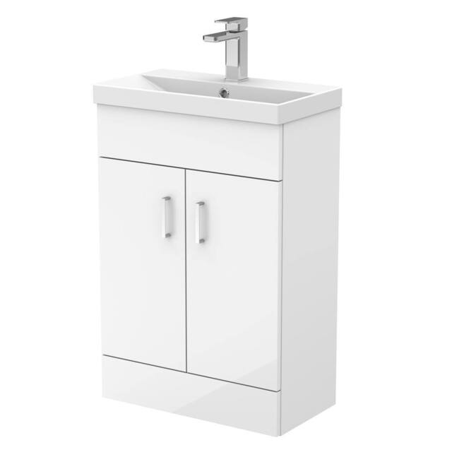 Balterley Gloss White Compact Bathroom 2 Door Vanity Basin Unit - 550mm - image 1