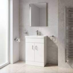 Balterley Gloss White Compact Bathroom 2 Door Vanity Basin Unit - 550mm - thumbnail 2