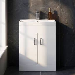 Balterley Gloss White Compact Bathroom 2 Door Vanity Basin Unit - 550mm - thumbnail 3