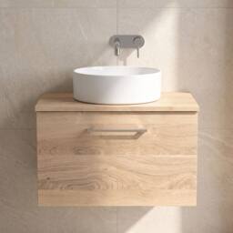 Balterley Level 600mm Wall Hung 1 Drawer Vanity Unit with Worktop - Bleached Oak in Brown - thumbnail 6