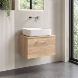 Balterley Level 600mm Wall Hung 1 Drawer Vanity Unit with Worktop - Bleached Oak in Brown - thumbnail 4