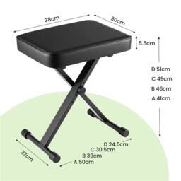 Nordara Piano Keyboard Stool Black Padded Seat Cushion Adjustable Height - Size: 0.5m x 1m - thumbnail 2