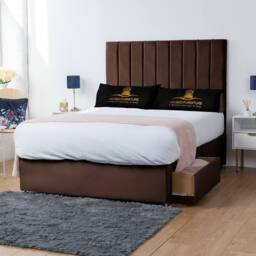 UK Bed Furniture Ashford Divan Bed with 2 Drawers Same Side & 26 Inch headboard in Brown - Size: Single - thumbnail 1