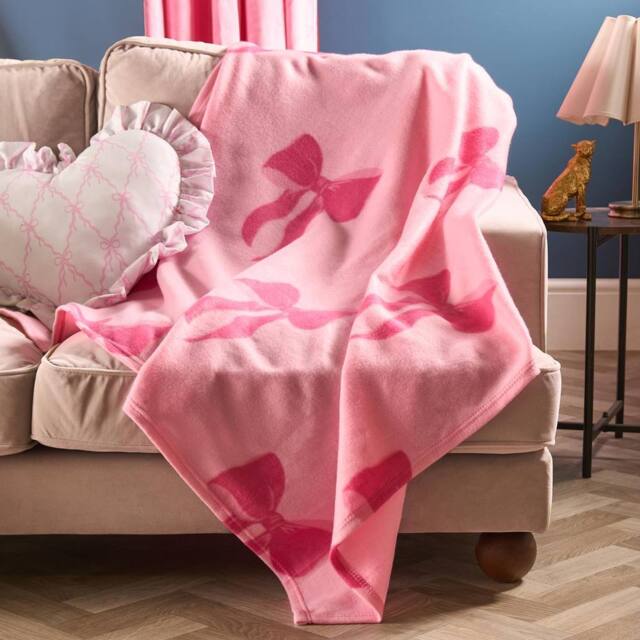 OHS Bows Polar Fleece Soft Warm Throw Blanket in Pink - Size: 120 cm x 150 cm - image 1