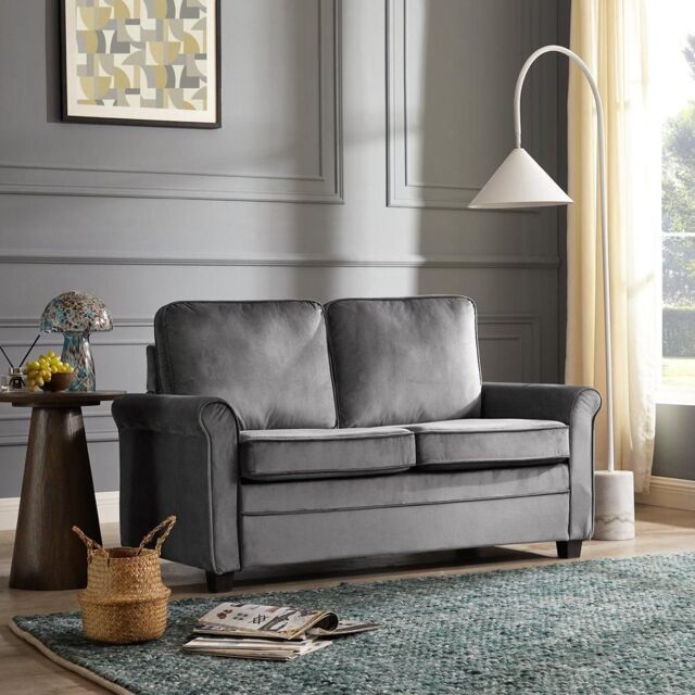 Home Detail Nathan 2 Seater Fabric Pull Out Sofa Bed With Mattress, Grey Velvet in Dark Grey - image 1