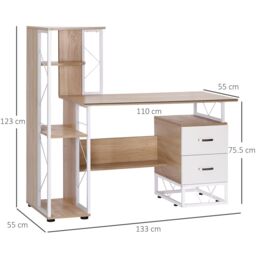 HOMCOM Computer PC Laptop Desk Table Shelf 2 Drawers Bookstore workstation in White - thumbnail 3