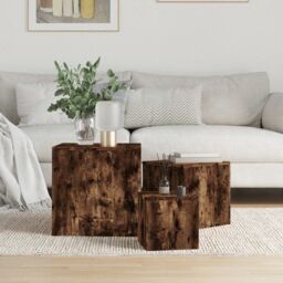 Berkfield Home Side Tables 3 pcs Smoked Oak Engineered Wood in Brown - thumbnail 1
