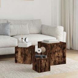 Berkfield Home Side Tables 3 pcs Smoked Oak Engineered Wood in Brown - thumbnail 6