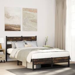 Berkfield Home Metal Bed Frame without Mattress Smoked Oak 120x200 cm in Brown - Size: Small Double - thumbnail 2