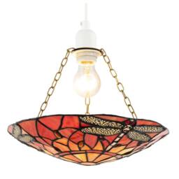 Happy Homewares Traditional Dragonfly Tiffany Glass Easy Fit Pendant Light Shade in Orange - thumbnail 2