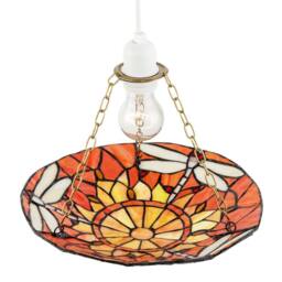 Happy Homewares Traditional Dragonfly Tiffany Glass Easy Fit Pendant Light Shade in Orange - thumbnail 3