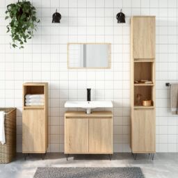 Berkfield Home Bathroom Cabinet Sonoma Oak 58x33x60 cm Engineered Wood in Brown - Size: 58 x 33 x 60 cm - thumbnail 1