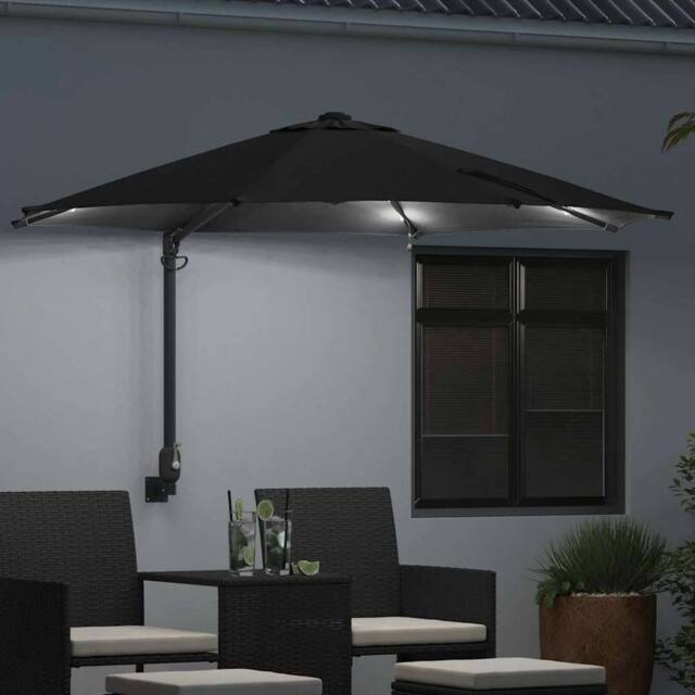 Berkfield Home Traditional Wall-mounted Garden Parasol with LEDs Black 248 cm - image 1