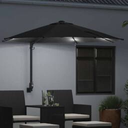 Berkfield Home Traditional Wall-mounted Garden Parasol with LEDs Black 248 cm