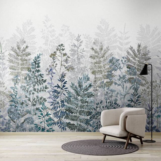 Superfresco Easy Leaf Silhouette Indigo Print To Order 3m x 2.8m Mural in Purple - image 1