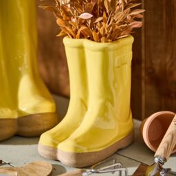 Dibor Small Yellow Wellington Boot Indoor Outdoor Flower Pot Garden Planter H17 x W15cm
