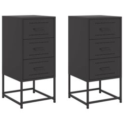 Berkfield Home Bedside Cabinets 2 pcs Black 36x39x78 cm Steel - Size: 36 x 39 x 78 cm - thumbnail 2