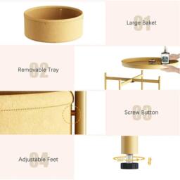 FORGEVIO Small Round Coffee Table with Fabric Basket, 2 Tier End Large in Gold - thumbnail 5