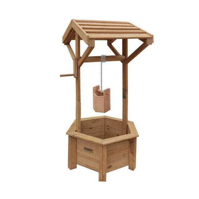 FLAVORA Wooden Wishing Well Planter for Garden in Brown - Size: 0.6m2 - image 1