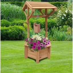 FLAVORA Wooden Wishing Well Planter for Garden in Brown - Size: 0.6m2 - thumbnail 5