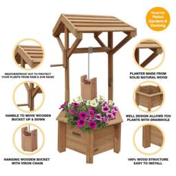 FLAVORA Wooden Wishing Well Planter for Garden in Brown - Size: 0.6m2 - thumbnail 2