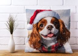 Warren Reed - Designer Snowy Christmas Cavalier King Charles Spaniel Cushion in Brown - Size: 45 cm x 45 cm - thumbnail 2
