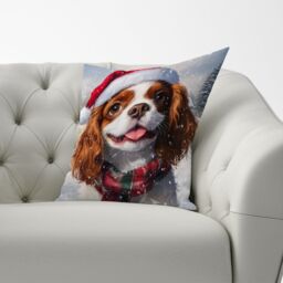 Warren Reed - Designer Snowy Christmas Cavalier King Charles Spaniel Cushion in Brown - Size: 45 cm x 45 cm - thumbnail 3