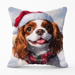 Warren Reed - Designer Snowy Christmas Cavalier King Charles Spaniel Cushion in Brown - Size: 45 cm x 45 cm - thumbnail 1