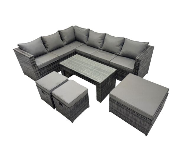Fimous 6 Pieces Garden Furniture Corner Sofa Set Set with Cushions Footstools in Dark Grey - image 1