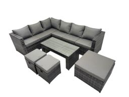 Fimous 6 Pieces Garden Furniture Corner Sofa Set Set with Cushions Footstools in Dark Grey - thumbnail 1