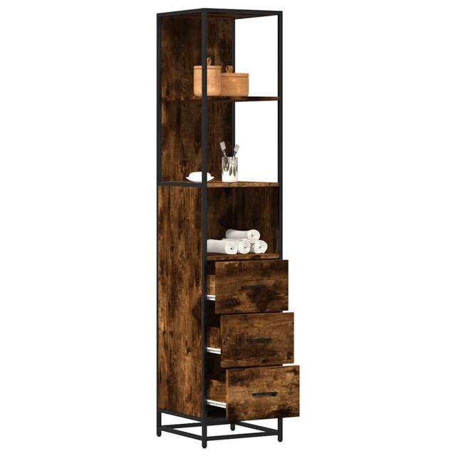 Berkfield Home Bathroom Cabinet Smoked Oak 35x37.5x166 cm Engineered Wood in Brown - image 1