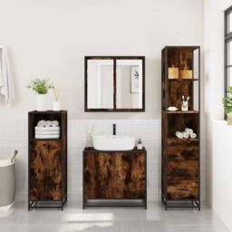 Berkfield Home Bathroom Cabinet Smoked Oak 35x37.5x166 cm Engineered Wood in Brown - thumbnail 3