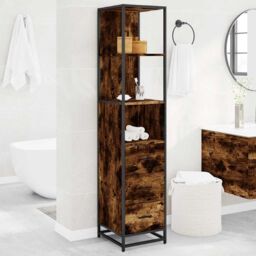 Berkfield Home Bathroom Cabinet Smoked Oak 35x37.5x166 cm Engineered Wood in Brown - thumbnail 4