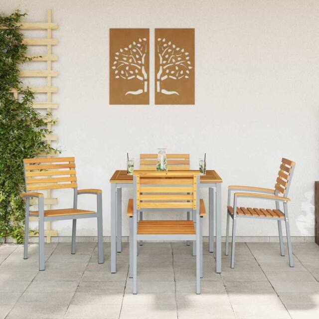 Berkfield Home Modern Garden Chairs 4 pcs Grey Solid Wood Acacia & Steel - image 1