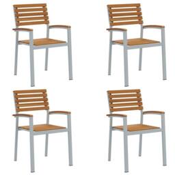 Berkfield Home Modern Garden Chairs 4 pcs Grey Solid Wood Acacia & Steel - thumbnail 3