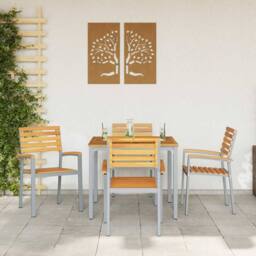 Berkfield Home Modern Garden Chairs 4 pcs Grey Solid Wood Acacia & Steel - thumbnail 1
