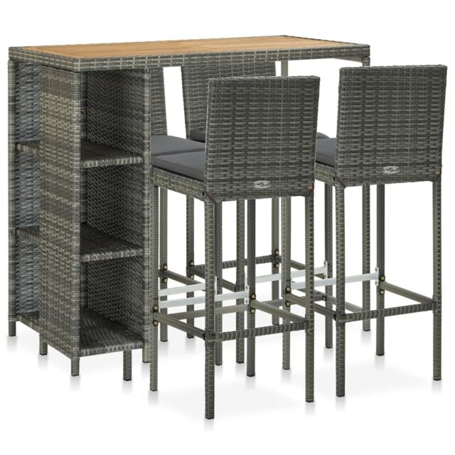Berkfield Home 5 Piece Garden Bar Set with Cushions Poly Rattan Grey - image 1