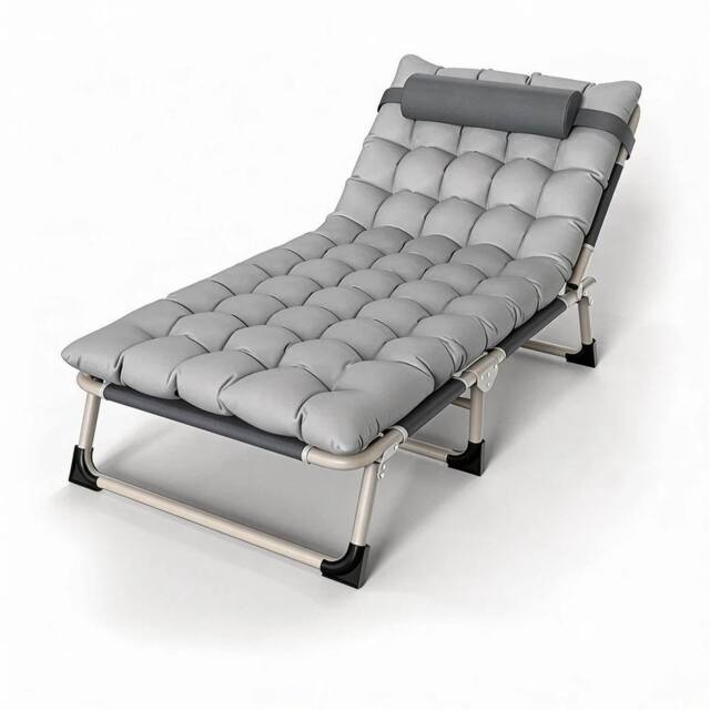 Nordara Folding Chair Bed Reclining Sun Lounger Garden in Grey - Size: 180 cm x 45 cm