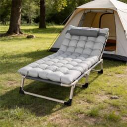 Nordara Folding Chair Bed Reclining Sun Lounger Garden in Grey - Size: 180 cm x 45 cm - thumbnail 4