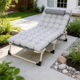 Nordara Folding Chair Bed Reclining Sun Lounger Garden in Grey - Size: 180 cm x 45 cm - thumbnail 3