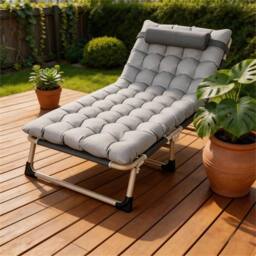 Nordara Folding Chair Bed Reclining Sun Lounger Garden in Grey - Size: 180 cm x 45 cm - thumbnail 7