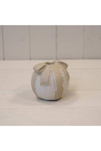KDMD Ceramic Bauble Shaped Candle Holder with Textured Bow in Light Sand - image 1