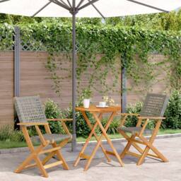 Berkfield Home 3 Piece Bistro Set Grey Poly Rattan & Solid Wood - thumbnail 2
