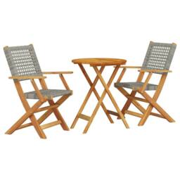 Berkfield Home 3 Piece Bistro Set Grey Poly Rattan & Solid Wood
