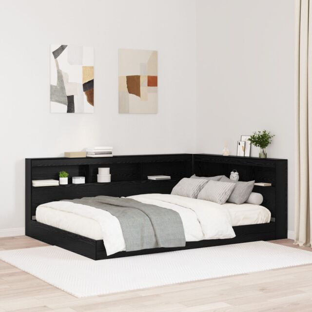 Berkfield Home Storage Headboard with Shelf Black oak 160 cm Engineered wood - image 1