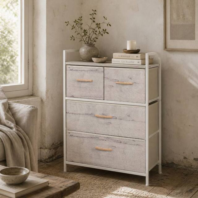 Wyld Haus Palike 4 Drawer Fabric Chest with Wood Effect Top in White - image 1
