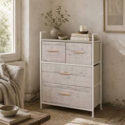 Wyld Haus Palike 4 Drawer Fabric Chest with Wood Effect Top in White