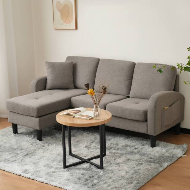 BTM L Shaped Corner Sofa Chaise 3 Seater Cotton Linen Modular Sofa Grey - image 1