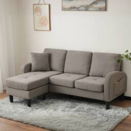 BTM L Shaped Corner Sofa Chaise 3 Seater Cotton Linen Modular Sofa Grey - thumbnail 8